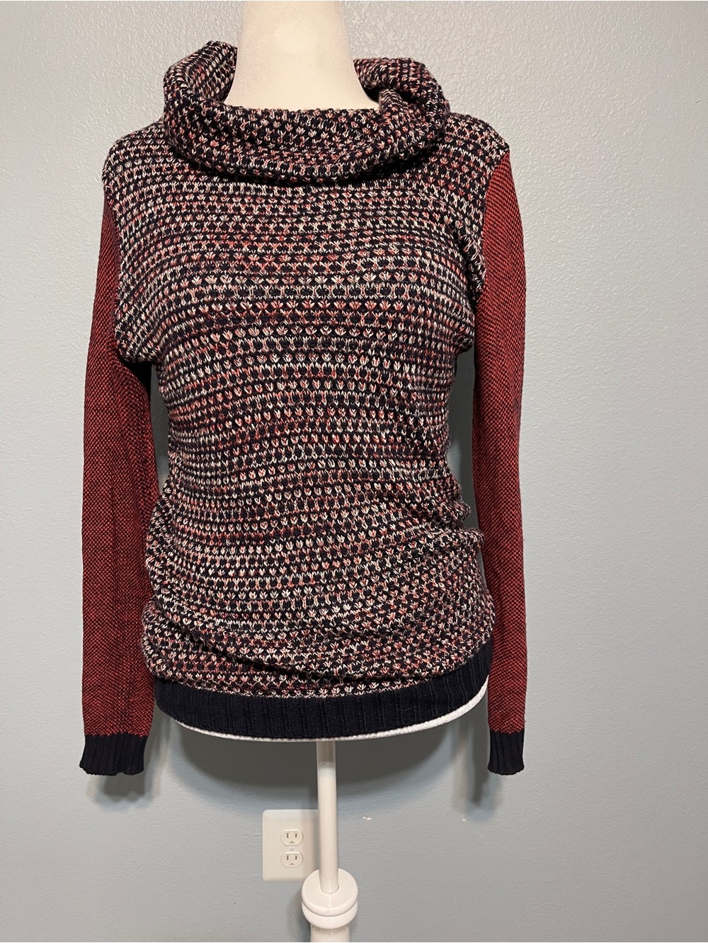 Forever 21 Womens Wool Blend Sweater Marled Knit Rust Colorblock Pullover Small